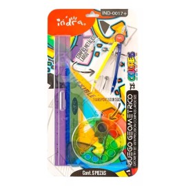 Indra Juego De Geometria Indra Flexible Con 5 Piezas Colores