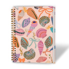 XUNLURY Preppy Pink Beach Seashell Notebook, Coastal Ocean Journal, Beachy Conch Journal, Gifts for Beach Lovers, Marine Biology Aesthetic Hardcover Spiral Notebook, 5.5x8.3 Inch