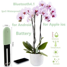 Medidor de humedad del suelo, monitor de agua de plantas, detecta automáticamente humedad, temperatura, luz, fertilidad, se puede conectar al teléfono móvil a través de Bluetooth, sensor higrómetro para plantas de interior, para HHCC (verde, 1 unidad)