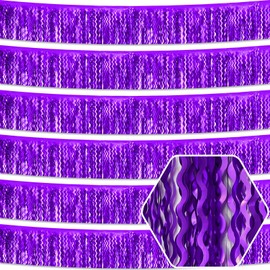 6 Pack 10 Feet Purple Wave Foil Fringe Garland Metallic Tinsel Streamers Banner Wall Hanging Curtain Backdrop for Parade Floats, Mother's Day, Easter, Wedding, Birthday Party Decoration