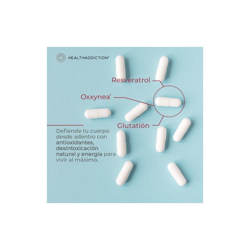 Healthaddiction Resveratrol Glutatión Oxxynea 500 Suplemento Antioxidante Polifenoles Bienestar Cápsulas