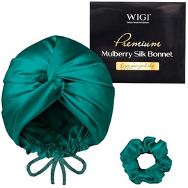 Wigi Gorro Seda Morera Coletero Regalo Mujer Dormir Ducha Cuidado Cabello Diseño Lazo Verde Oscuro