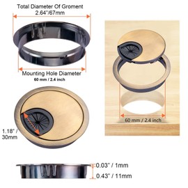 2 Pack 60mm Desk Cable Grommets, Zinc Alloy Wire Organizer Caps, Round PC Computer Port Cable Hole Cover Plug Bushings, Perfect for Hide Data Cords in Office Desk, TV Stands, Tabletops and More