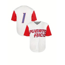 Wholesale Men's Puerto Rico Baseball Shirt - Embroidered Number 1 and Name Baseball JerseySize: L, Color: White