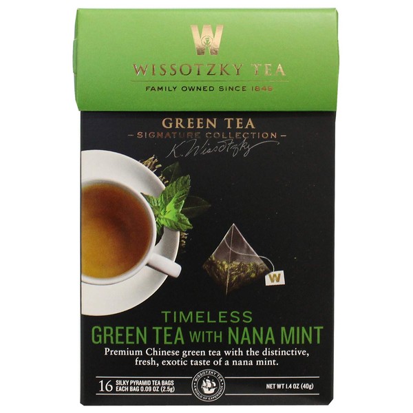 Wissotzky Tea Signature Collection Timeless Green Tea, Nana Mint, 0.09 Ounce Bag, 16 Count