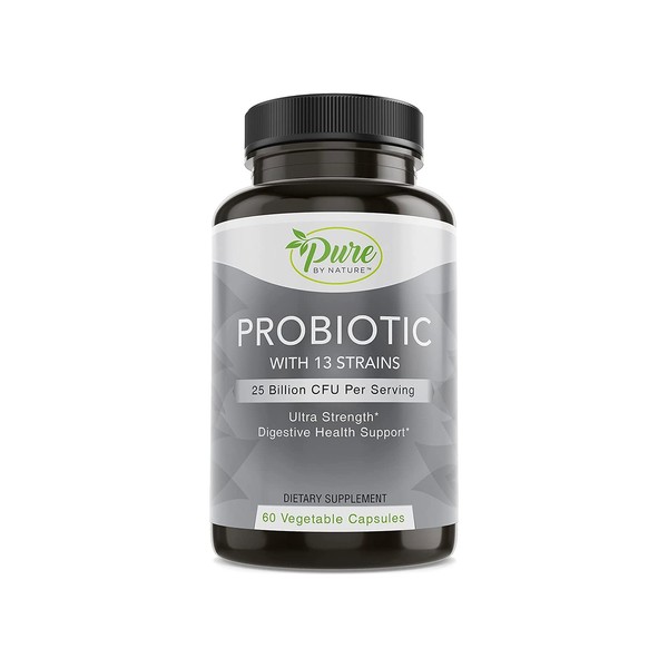 Pure By Nature Shelf Stable Probiotics for Men and Women, Supports Digestive Health, Gut Health and Immunity, Soy and Gluten-Free, 60 Vegan Capsules