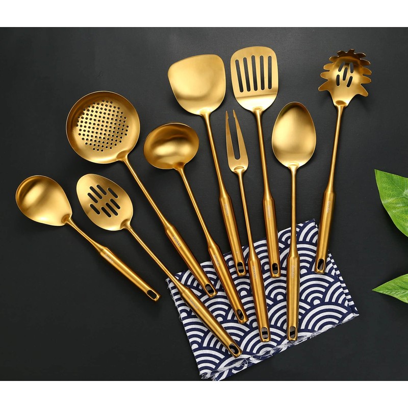 Gold Kitchen Utensils Set, Standcn 9 PCS 304 Stainless Steel