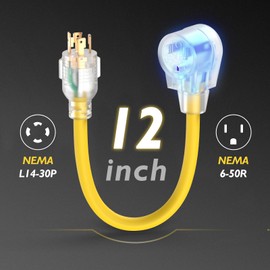 TOOLIOM 4 Prong 30 Amp Generator Adapter Cord to Welder, NEMA L14-30P to 6-50R Welder Plasma Cutter Plug, ETL Listed Generator Extension Cord, 125/250V 3750/7500W STW 10AWG/3C (12 Inch)