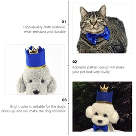 Totority 2Pcs Adorable Pet Birthday Crown Hat with Bow Tie Soft and Comfortable for Dogs and Cats for Pet Parties and Celebrations