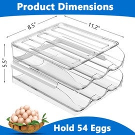 Egg Holder for Fridge, Automatic Rolling Egg Organizer for Refrigerator, Clear Plastic Egg Storage for Refrigerator with Lid, Large Capacity Dispenser, Stackable Container (2 Tier)
