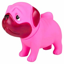 Zugar Land Big Rubber Pug Dog with Squeaky Sound and Movable Head (Large - 5.5" Toll and 6" Wide) Collectible 6 Colors: Pink, Purple, Green, Blue, Beige and Orange. (Pink)