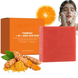 Turmeric Soap with Kojic Acid & Vitamin C, Turmeric Kojic Soap For Face and Body, Kojic Acid Soap For Dark Spot Corrector, Natural Soap Bar, Brightening Turmeric Soap Bar for Acne Face Bar 100g