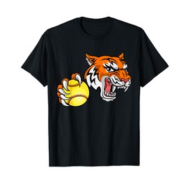 Tiger Softball Animal Cartoon Character T-Shirt