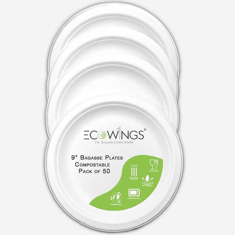 ECOWINGS 9 inch Biodegradable Plates, Eco-Friendly and Compostable - Better