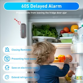 DAYTECH Fridge Door Alarm with Delay 1/2/3/4 Mins When Opend Window Alarm Close Doors Reminder Freezer Door Sensor or Chime 0 to 120 dB for Ajar Warning Silver 1 Pack