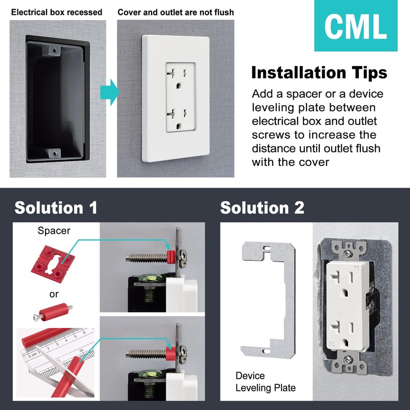 CML Decorator Screwless Wall Plate, 1-Gang Receptacle Outlet Cover, 8