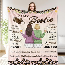 OHOIT Bestie Gifts for Women, Best Friend Blanket, Best Friend Birthday Gifts for Women, Friendship Present for Woman Girls Christmas, to My Bestie Leopard Throw Blanket 40"x60"