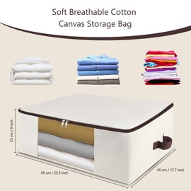Extra Large Canvas Storage Bags 65 x 45 x 23 cm - Heavy Duty Clothes Organiser with Clear PVC Window for Blankets, Pillows, Winter Coats, Bedding & Seasonal Items, Beige, 2 Pieces