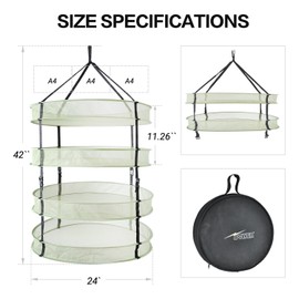 iPower Herb Drying Net Hanging 4 Layers Green Mesh with Foldable Heavy Rings Collapsible Hydroponic Plant Buds Heavy Duty Hanging Netting