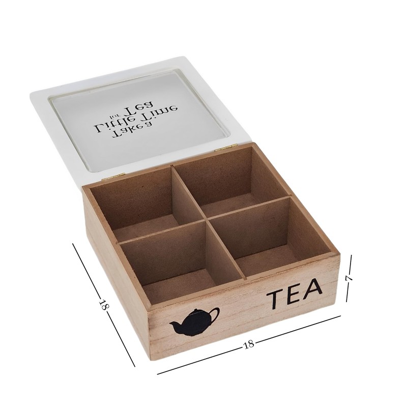 The Square Wooden Herbal Tea Box with 4 Tea Boxes,
