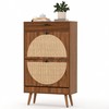 Rattan Shoe Cabinet, Semi Circle, 2 Flip Drawers, Warm Walnut
