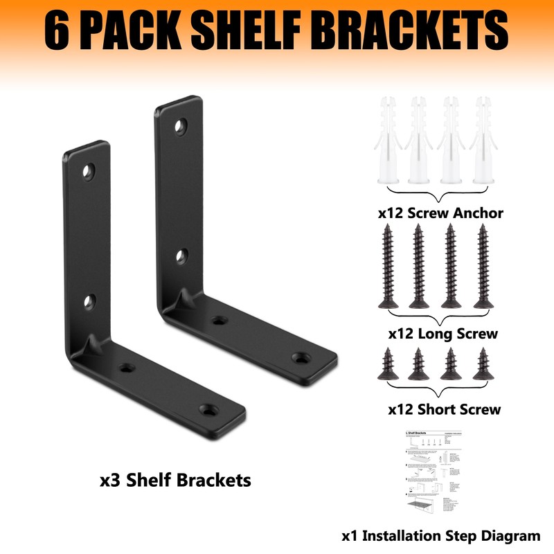 Yoozell Floating L Shelf Brackets, Black Shelf Brackets Heavy Duty