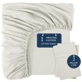 LANE LINEN Full Size Fitted Sheet, 100% Organic Cotton, 3-Piece Set (1 Fitted Sheet & 2 Pillowcases), Percale Weave, Ultra Soft, Breathable, Fits Mattress Upto 15" Deep - Glacier Grey (No Flat Sheet)