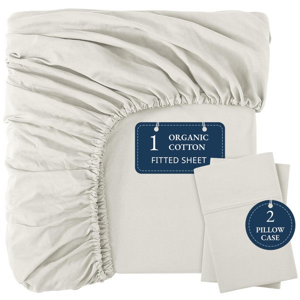 LANE LINEN Full Size Fitted Sheet, 100% Organic Cotton, 3-Piece