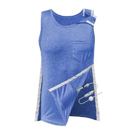 Mastectomy Recovery Tank Top with Drain Pockets Unisex Post Shoulder Surgery Shirts Full Snap Access Rotator Cuff Recovery Clothing Blue XS