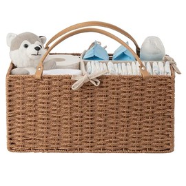 HBlife Organizador Caddy de Pañales para Bebé, Cestas de Almacenamiento de Cuerda de Papel, Contenedor de Guardería con Divisor Removible, Organizador Portátil de Coche para Pañales, Regalos de Baby