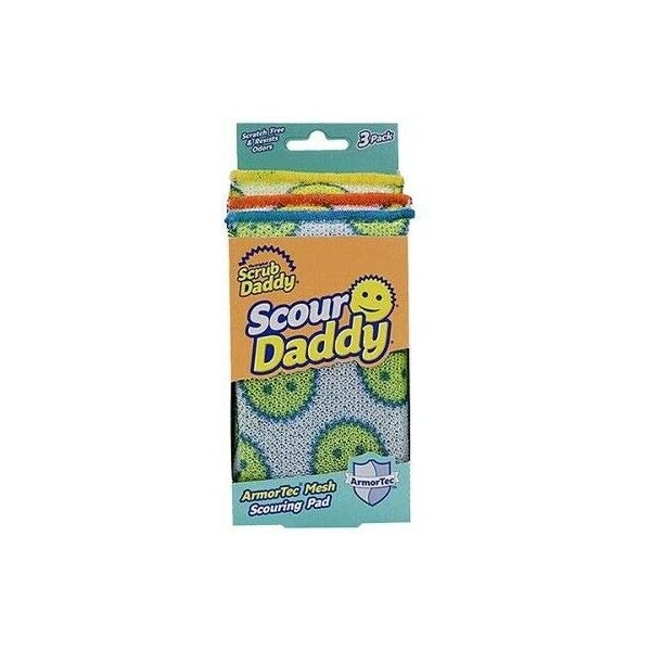 Scrub Daddy Scour Pads - Scour Daddy - Multi-Surface Scouring Pad, Absorbent, Durable, FlexTexture Sponge, Soft in Warm Water, Firm in Cold, Scratch Free, Odor Resistant, Easy to Clean, 3ct