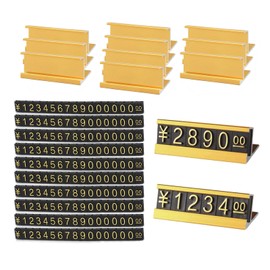 Topatrol Price Card, Price Cube, Price Stand, Set of 0, 6 Pieces Per Pair, Price Plate, Price Tag, Plate, Price Display, Gold, Includes Stand, Tag Block, Stylish, Easy to Read (Gold)