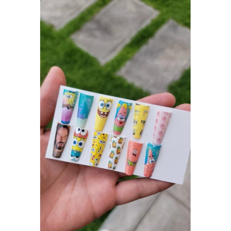 Rainbow decal nails Sticker Nails Tatto Uñas Bob Esponja 6