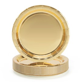 UVTQSSP 50 Pcs Party Plates, Gold Disposable 9 inch Paper Dinner Plates Sets Party Supplies for Birthday Baby Shower Wedding Picnic