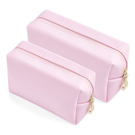Sohynca Juego de 2 bolsas de cosméticos de piel sintética para mujer, bolsa de maquillaje minimalista para uso diario, bolsa de almacenamiento portátil pequeña bolsa de cosméticos limpia resistente al agua para viajes, Voilet Rosa, Diario