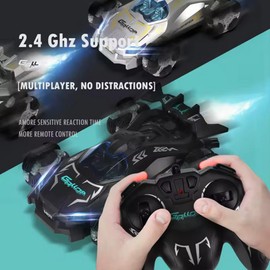 GracesDawn 2.4GHz 360° Rotating 4WD, 1:12 Scale RC Car Toys, Drift Spray Rc RC Car with Lights and Music (Black)