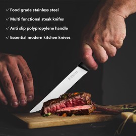 targzier Steak Knife,Steak Knives Set of 6,Sharp Stainless Steel Steak Knifes Set,Premium Serrated Steak Knives for Hotel/Restaurant,Elegant Black Kitchen Knife,Dishwasher Safe
