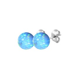 FILANGO 1 Pair of Stud Earrings Surgical Steel Synthetic Opal Choice of Colours, Stainless Steel