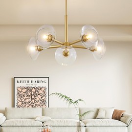 TREATLIFE HOME Modern Gold 5-Light Sputnik Chandelier, Mid-Century Hanging Pendant Light, Stylish Design for Dining Room, Living Room, or Kitchen