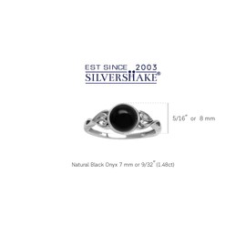 Silvershake 7MM Genuine Gemstones 925 Sterling Silver Victorian Style Solitaire Ring, 3.5, Sterling Silver Rhodium (White Gold Plated), natural black onyx