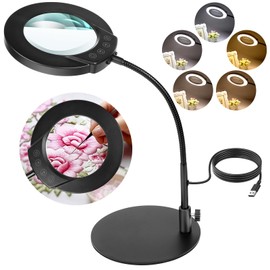 Ainiv 10X Lupe mit Licht und Ständer, 5 Farbmodi Stufenlos Dimmbare LED Beleuchtete Schreibtischlampe, Schreibtischlampe für Handwerk Hobby Malerei Schließen Arbeit, Lesen, Nähen, Basteln