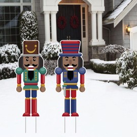 Christmas Garden Yard Signs Cutouts, Holiday Christmas Outdoor Decorations, Snowman And Santa Claus, Xmas Yard Signs With Metal Stakes, VP3862