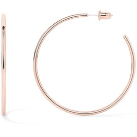 Claro Clivo 1 Pair Rose Gold Colored Lightweight Chunky Open Hoop Earrings For Women (50MM Hoop, 2MM Thickness, Stainless Steel Pin)