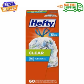 Hefty Clear Trash Bags, Clear, 13 Gallon, 60 Counts (Pack of 1)
