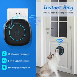 Soft Ring Blk Dog Bells to Go Outside - Wireless Dog Door Bell with 1000ft Range, 60 Melodies, LED, Waterproof Potty Training Bell for Dogs - Dog Door Bells for Potty Training(2 Bells & 1 Receiver)