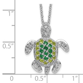 925 Sterling Silver Green Glass White Cubic Zirconia CZ Sea Turtle Necklace 18 inch Chain