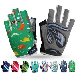 LOVMEAD Cycling Gloves Kids Fingerless for Boys Girls Age 4-12, MTB Gloves Pair Girls Boys Outdoor Sports Road Bike Bicycle Half Finger Gloves Spring Summer (Dark Green, S)