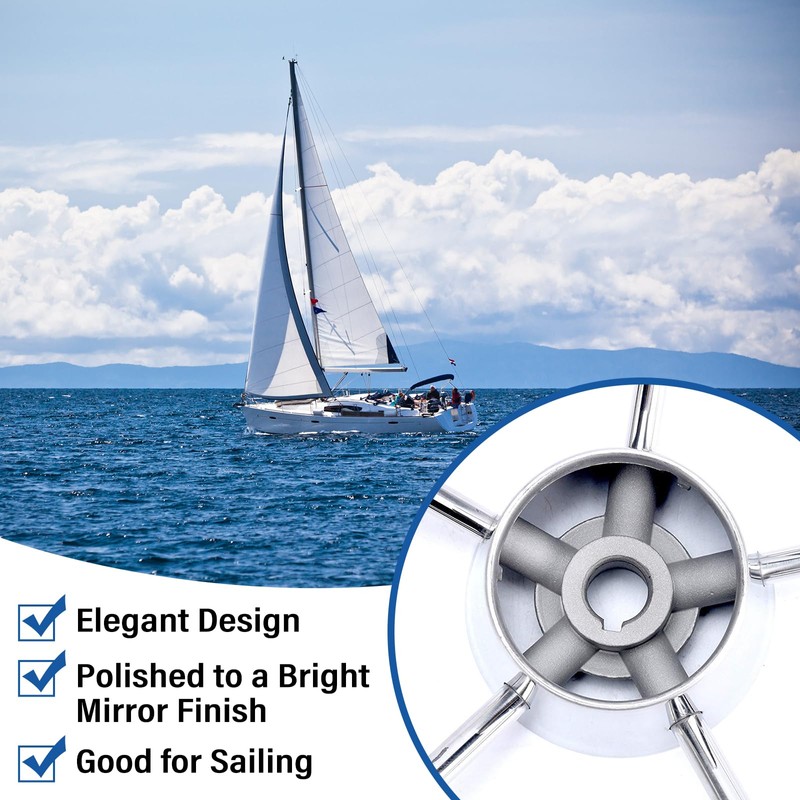 Amarine-made13-1/2 Inch 5-Spoke Destroyer Style Stainless Boat Steering Wheel