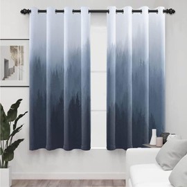 AWERT Blackout Curtains for Bedroom Navy Blue Ombre Forest Window Drapes 2 Panels for Living Room Heat Blocking 21x45inch