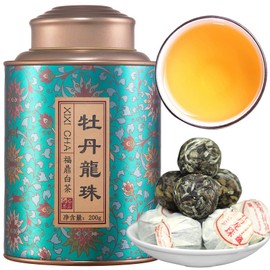 XIXICHA White Tea White Peony Dragon Juju Tea 7.1 oz (200 g) Organic Ball Shape White Tea (Rich in Antioxidants), Special Longju Peony White Tea, Premium Tea, Chinese Tea, Organic White Tea, Additive-Free, No Pesticides